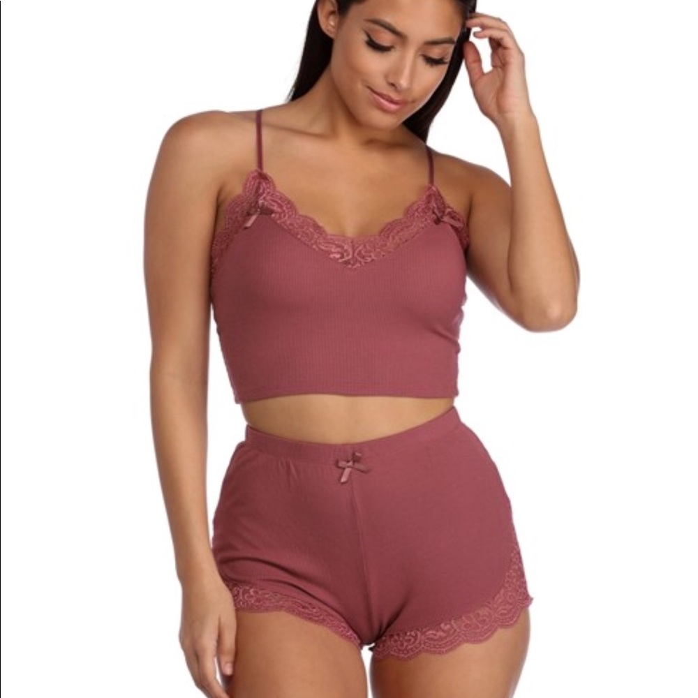 Windsor, Mauve Turn About Lace Cami Short Set